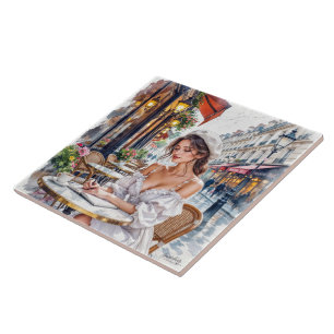 Parisian Women Elegance: Paris Café Street Vibes Kakelplatta