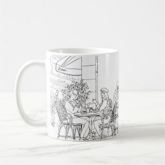 Parisianiskt kafé Linjekonst Minimalistisk mugg