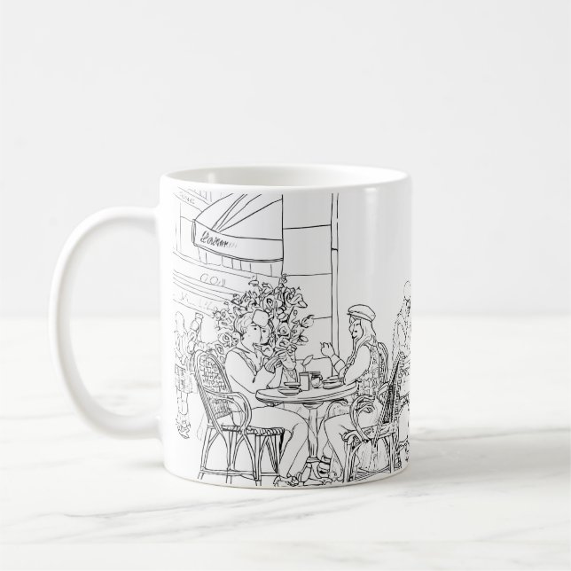 Parisianiskt kafé Linjekonst Minimalistisk mugg (Vänster)