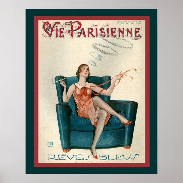 Parisienne Art Deco "Smoke Ringar" 1929 Print Poster (Framsidan)
