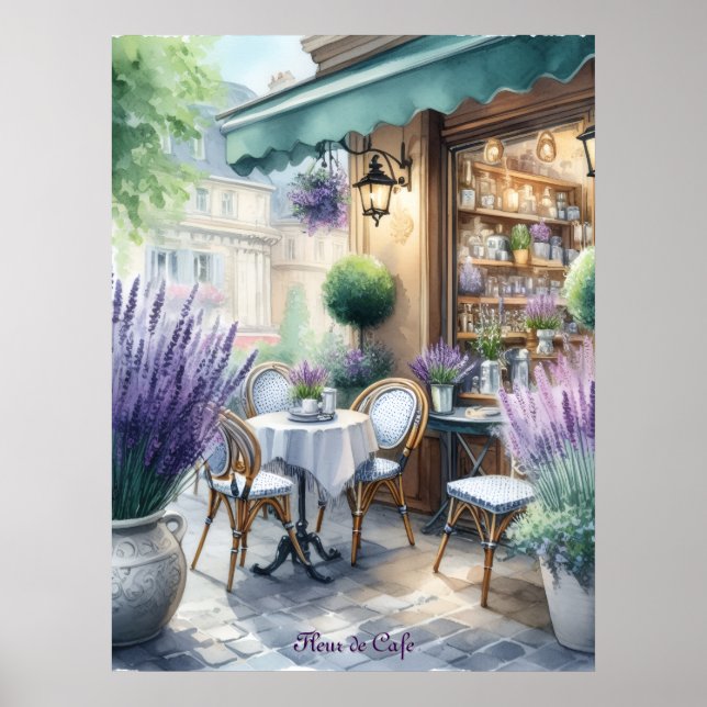 Parisienne Cafe med Lavender Blooms Poster (Framsidan)