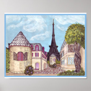 Parisinspirerat landskap med Eiffel Torn Po Poster