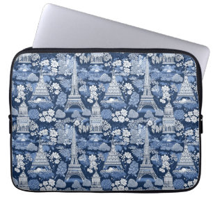 Parisisk blå toile-mönstrad väv laptop fodral