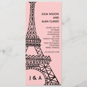 Parisisk bröllopsinbjudan Eiffel Torn Rosa Inbjudningar