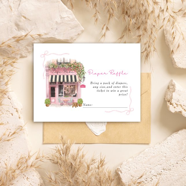 Parisisk Café Bonjour Bebe Rosa Babyshower Tilläggskort (Skapare uppladdad)