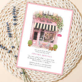 Parisisk Café Bonjour Bebe Rosa Tema Baby Shower  Inbjudningar