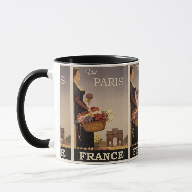 Parisisk charm: Vintage Frankrike Travel med kvinn Mugg (Vänster)