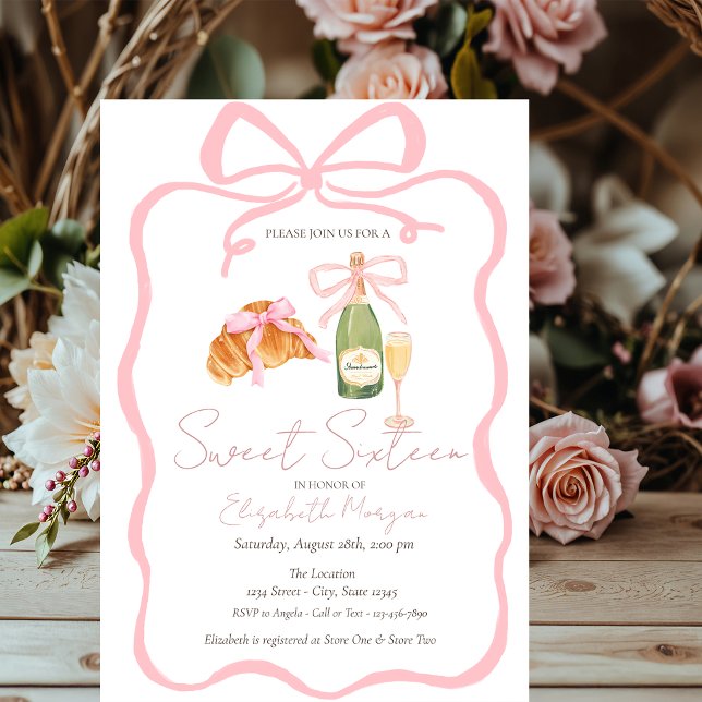 Parisisk croissant rosa slinga champagne sött 16 inbjudningar (Skapare uppladdad)