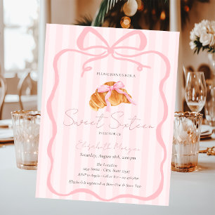 Parisisk croissant rosa slinga rosa ränder Sweet 1 Inbjudningar