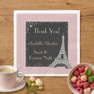Parisisk Eiffeltorn Glitter Rosa Sweet 16 Pappersservett