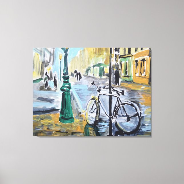 Parisisk gata med cykel canvastryck (Framsida)