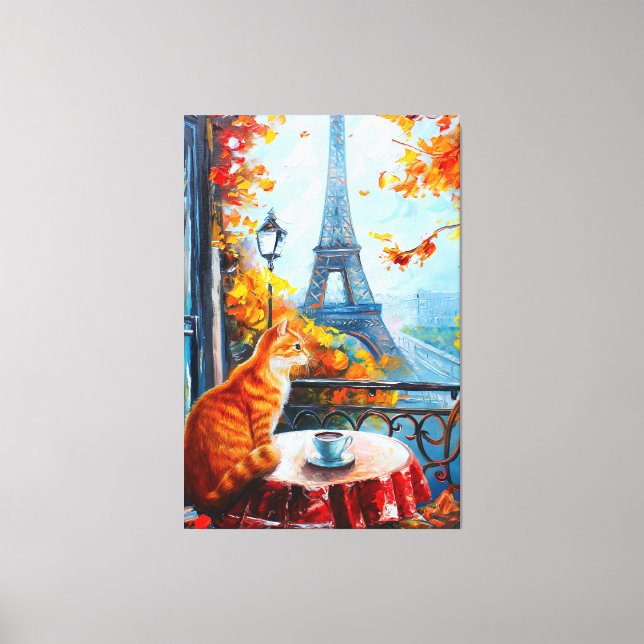 Parisisk höst | Ginger Cat på ett kafé Canvastryck (Framsida)