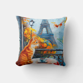 Parisisk höst | Ginger Cat på ett kafé Kudde