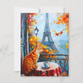 Parisisk höst | Ginger Cat på ett kafé Vykort