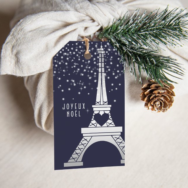 Parisisk jul med Eiffel Torn och Snö Presentetikett (A Parisian Christmas gift tag)