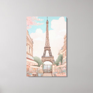 Parisisk kafé med Eiffel Torn Art Canvastryck