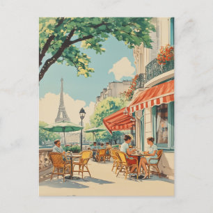 Parisisk kafé med Eiffelvy Helg Vykort