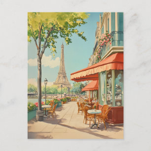 Parisisk kafé med Eiffelvy Helg Vykort
