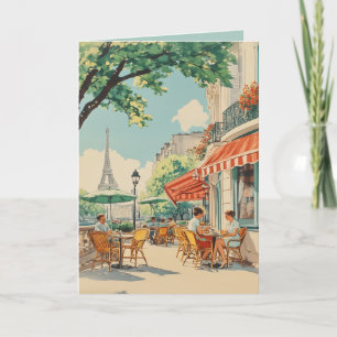 Parisisk kafé med Eiffelvy Kort
