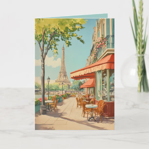 Parisisk kafé med Eiffelvy Kort