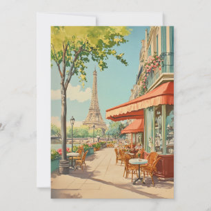 Parisisk kafé med Eiffelvy Kort