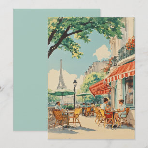 Parisisk kafé med Eiffelvy Kort