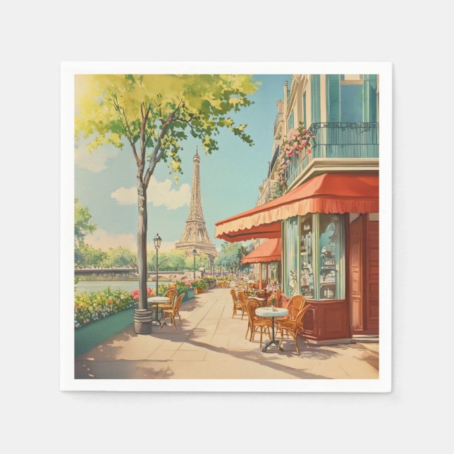 Parisisk kafé med Eiffelvy Pappersservett (Framsidan)