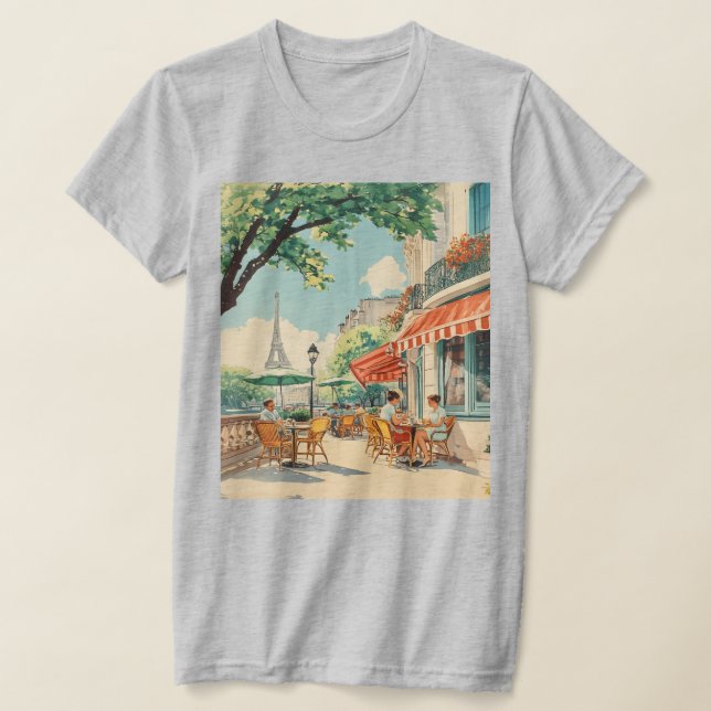 Parisisk kafé med Eiffelvy T Shirt (Laydown)