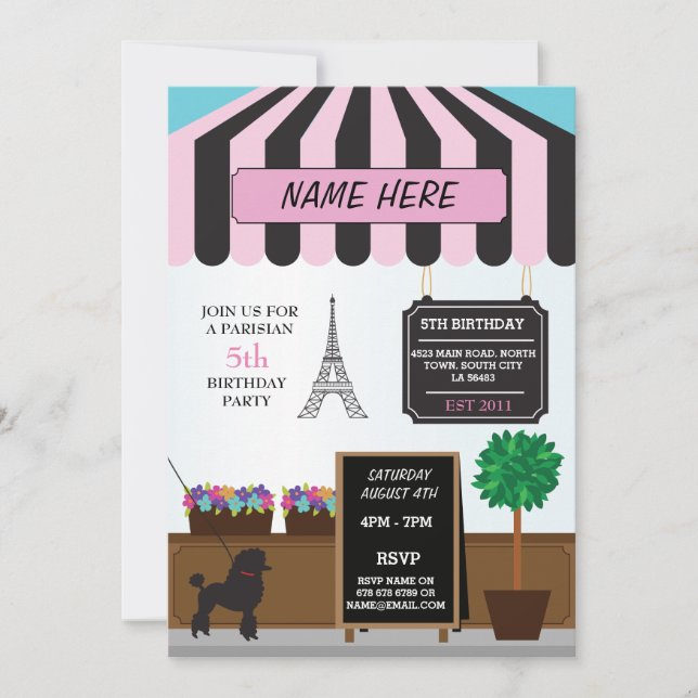 Parisisk kafé, vilken ålder som helst, Födelsedags Inbjudningar (Framsida)