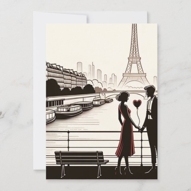 Parisisk kärleksviskning - Eiffeltornet Alla hjärt Julkort (Framsida)