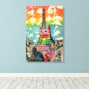 Parisisk katt - Eiffel Torn Fantasy Art Canvastryck