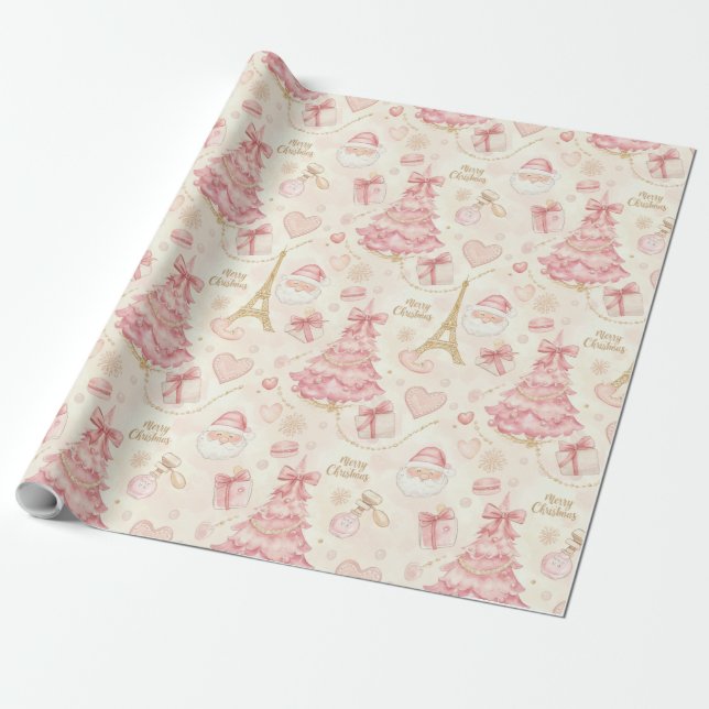 Parisisk Kokett Dammig Rosa Toile Jul Presentpapper (Utrullad)