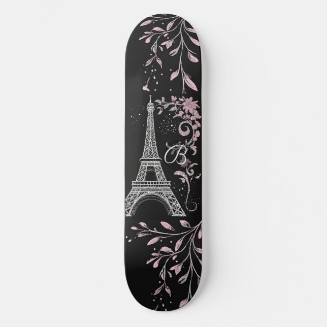 Parisisk natt Silver Eiffeltorn Rosenskär Chic Mini Skateboard Bräda 18,5 Cm (Framsida)