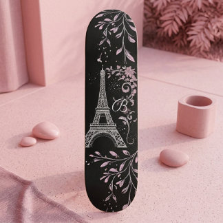 Parisisk natt Silver Eiffeltorn Rosenskär Chic Mini Skateboard Bräda 18,5 Cm