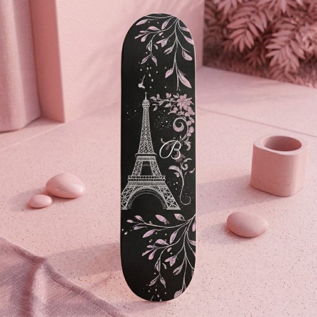 Parisisk natt Silver Eiffeltorn Rosenskär Chic Mini Skateboard Bräda 18,5 Cm (Parisian Night Silver Eiffel Tower Blush Pink Chic Skateboard)