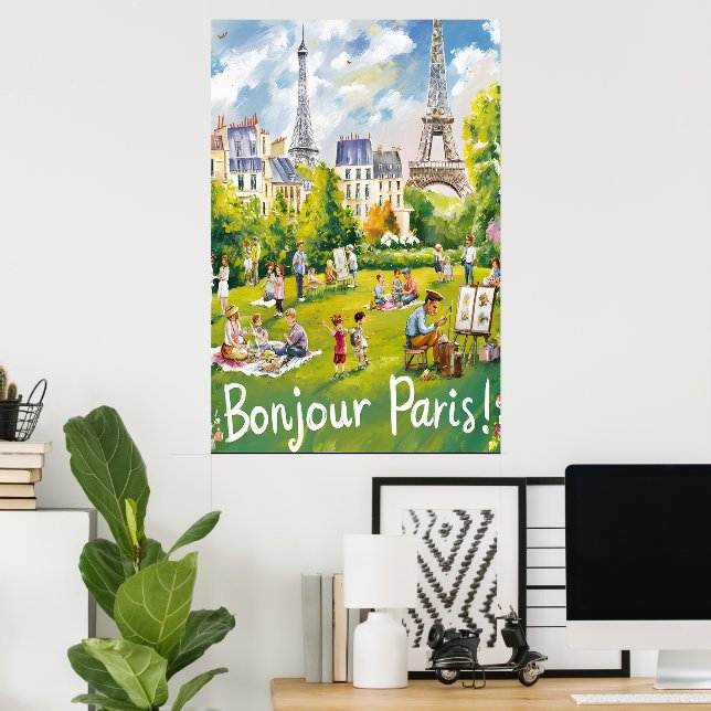 Parisisk park med den ikoniska Eiffel Torn Poster (Hemmakontoret)