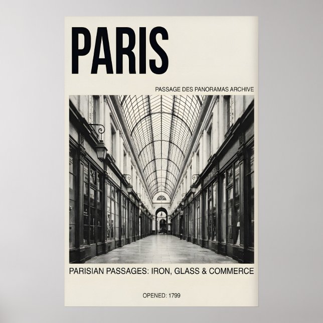 Parisisk Passage Konsttryck Svart & Vitt, Dämpad Poster (Framsidan)