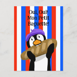 Parisisk penguin med Baguette Helg Vykort