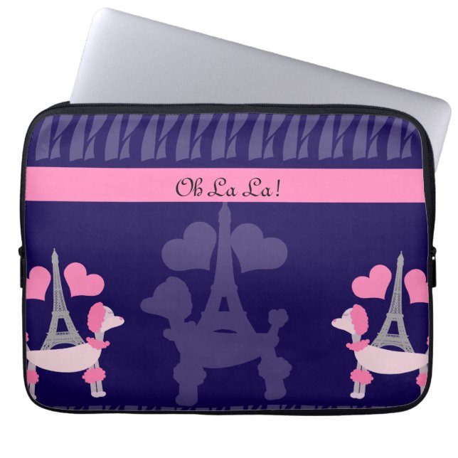 Parisisk Pudel i Rosa och Lila Laptop Sleeve (Framsidan)