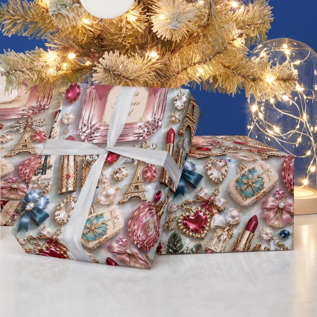 Parisisk Rödfärgad Blå Jul Presentpapper (Helgdagar)