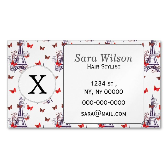 Parisisk romsk Lila Eiffel Torn Butterflies Visitkortmagnet (Framsida)