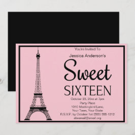 Parisisk Rosa Black Eiffel Torn Sweet sixteen Inbjudningar