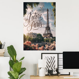 Parisisk solnedgång med Eiffel Torn Poster