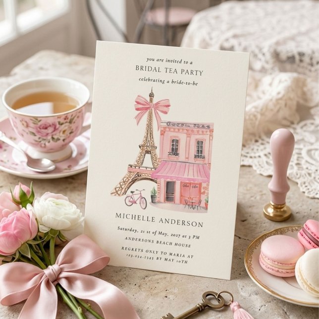Parisisk Tea Party QR-kod Bröllopsfest Inbjudningar (Skapare uppladdad)