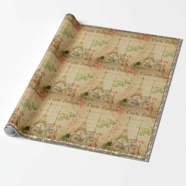 Parisisk Vintage med Eiffel Presentpapper (Utrullad)