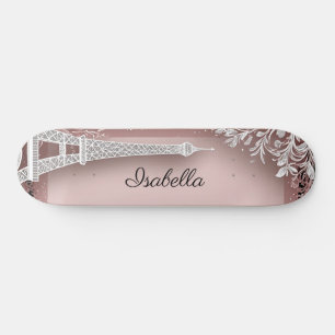 Parisisk Vintage Rosa Glitter Eiffeltornet Mini Skateboard Bräda 18,5 Cm