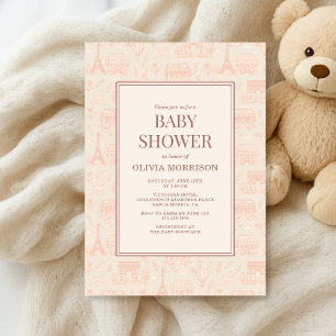 Parisiska franska Paris Toile Baby Shower Inbjudningar