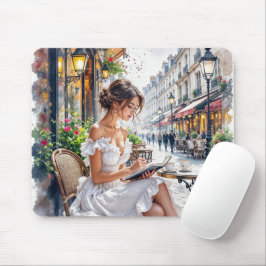 Parisiska Kvinnors Elegans: Paris Café Gatumiljö Musmatta