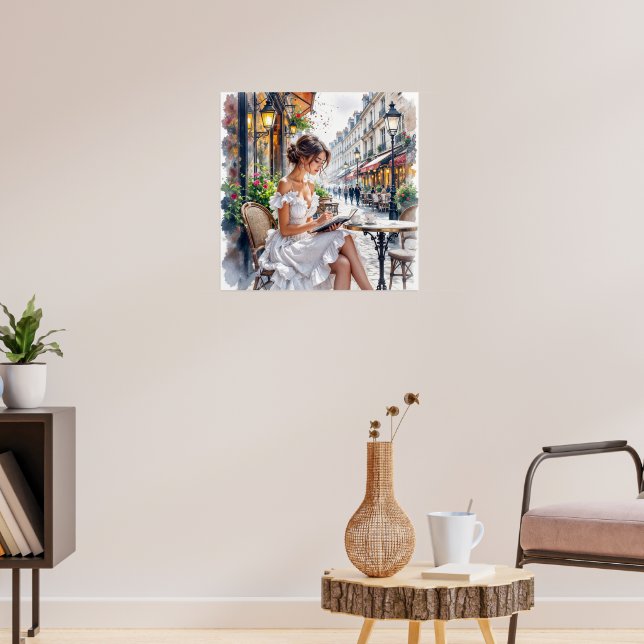 Parisiska Kvinnors Elegans: Paris Café Gatumiljö Poster (Vardagsrum 3)
