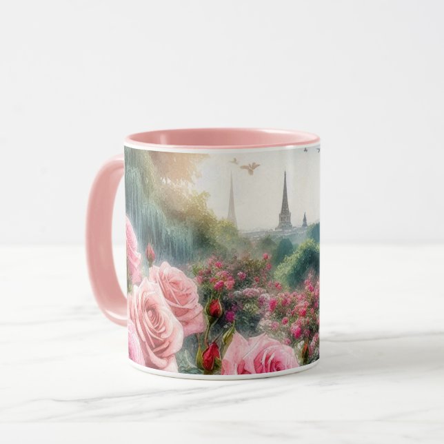 Parisiska Rosen Trädgård Eiffeltornet Rosa  Mugg (Framsida vänster)